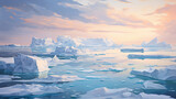 Ocean View with Floating Icebergs. A distant view ocean with floating icebergs.