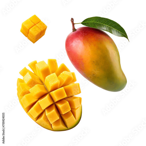 floating fresh mango fruit with floating fresh mango cube