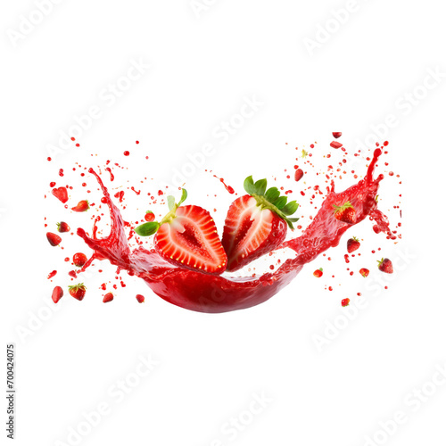 floating halved strawberry and a splash of red juice