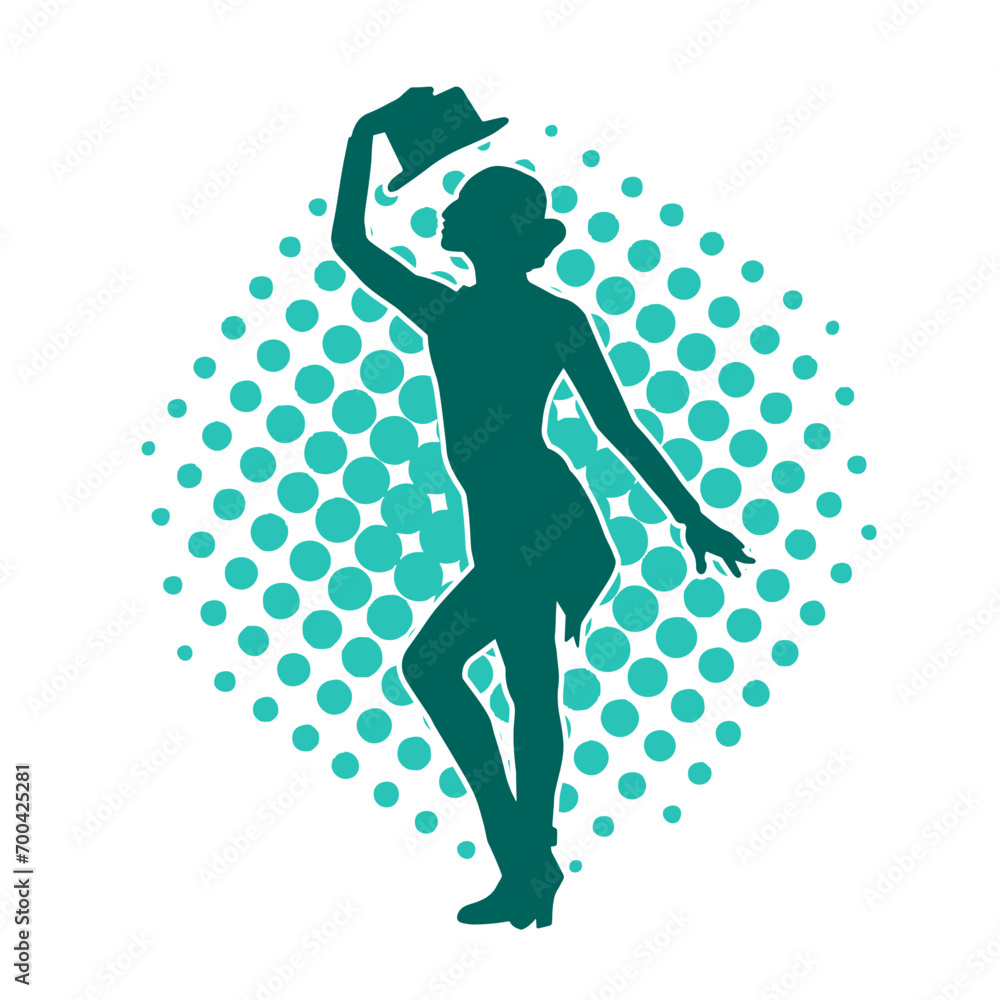 Silhouette of a female dancer in action pose. Silhouette of a woman dancing happily. Silhouette of a female dancer in action pose. Silhouette of a woman dancing happily.