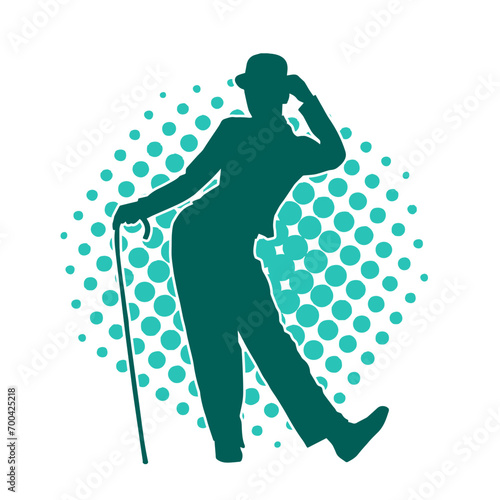 Silhouette of a female dancer in action pose. Silhouette of a woman dancing happily.