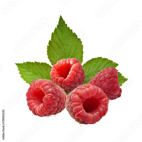 fresh raspberries, fresh slices of a raspberries, fresh leaf, without drop shadow