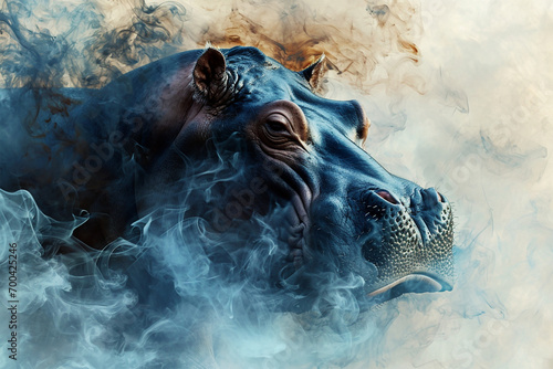illustration of a painting like a hippopotamus in smoke style