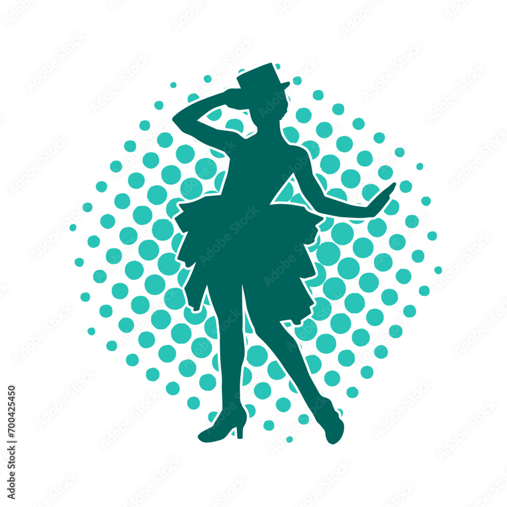 Silhouette of a female dancer in action pose. Silhouette of a woman dancing happily. Silhouette of a female dancer in action pose. Silhouette of a woman dancing happily.