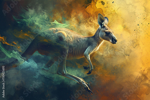 illustration of a painting like a kangaroo in smoke style photo
