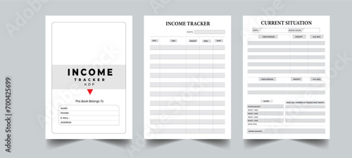 Income Tracker Printable Template with cover page layout design