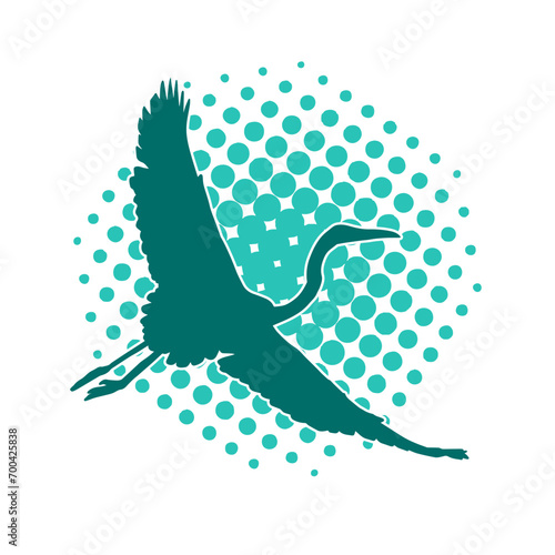 Silhouette of crane bird in elegant pose isolated on white background.