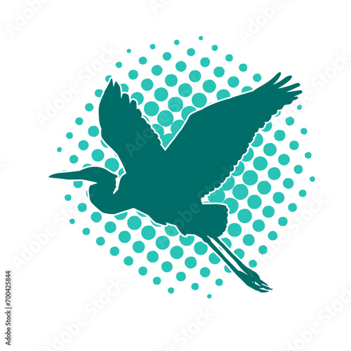 Silhouette of crane bird in elegant pose isolated on white background.