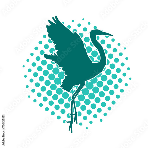 Silhouette of crane bird in elegant pose isolated on white background.