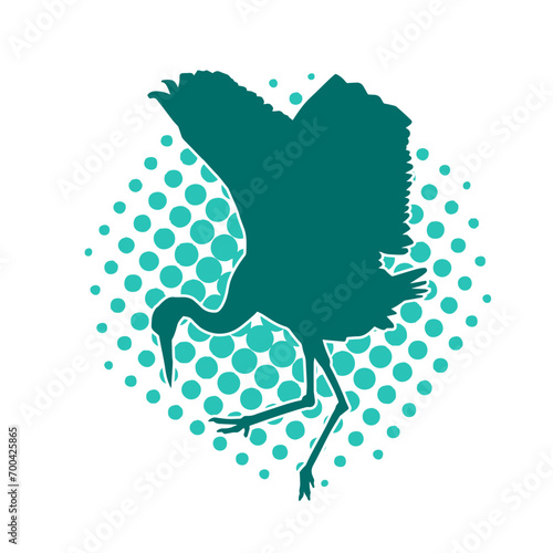 Silhouette of crane bird in elegant pose isolated on white background.