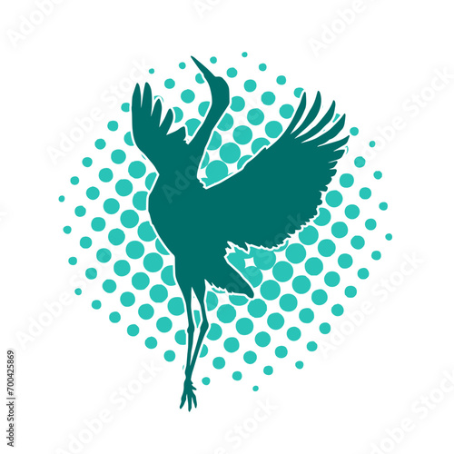 Silhouette of crane bird in elegant pose isolated on white background.
