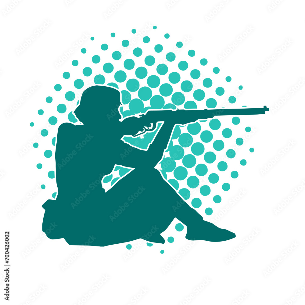 Female Riflehunter Outline Silhouette of a woman fighter aiming long barrel rifle gun weapon ...