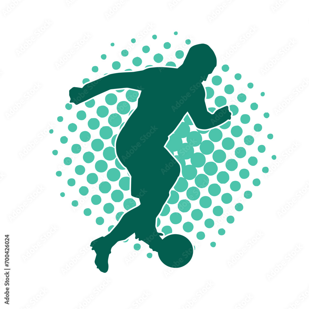 Silhouette of a male soccer player kicking a ball. Silhouette of a football player in action pose. Silhouette of a male soccer player kicking a ball. Silhouette of a football player in action pose.