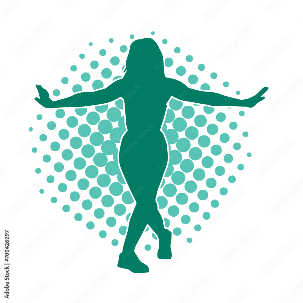 Silhouette of a casual female in a dancing pose. Silhouette of a dancer woman in action pose. Silhouette of a casual female in a dancing pose. Silhouette of a dancer woman in action pose.