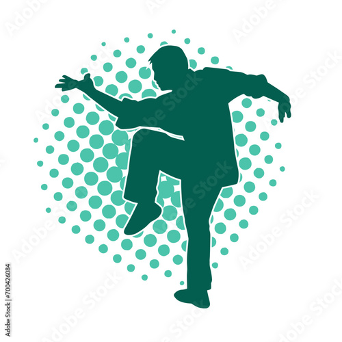 Silhouette of a man in oriental martial art pose. Silhouette of a male in martial art move.