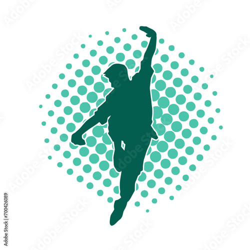 Silhouette of a man in oriental martial art pose. Silhouette of a male in martial art move.