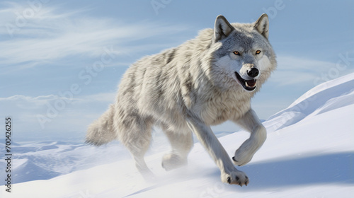 Wolf running in snow. AI Generative