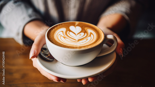 holding a hot white cup of coffee latte