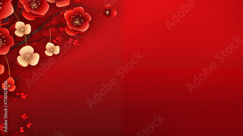wide banner of chinese lantern and flower with space for text on © pasakorn