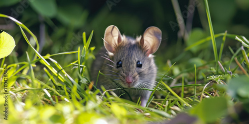 Gray Mouse In The Grass In The Middle Of A Clearing For Wallpaper Created Using Artificial Intelligence