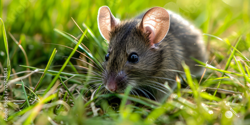 Gray Mouse In The Grass In The Middle Of A Clearing For Wallpaper Created Using Artificial Intelligence © Damianius