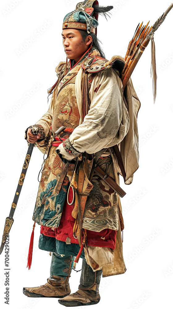 Old Traditional Chinese Warrior with Spear