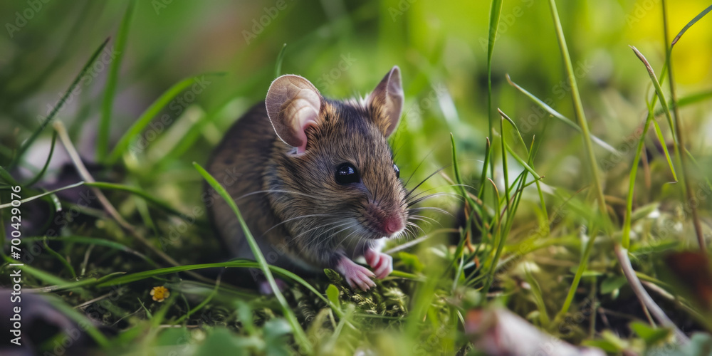 Gray Mouse In The Grass In The Middle Of A Clearing For Wallpaper Created Using Artificial Intelligence