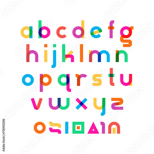 Overlapping colorful rounded flat font. Vector letters alphabet set.