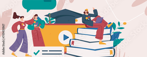 Education and learning people flat vector concept hand drawn illustration
