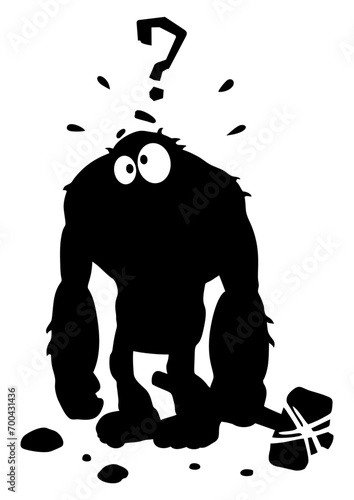 Ancient man, Neanderthal. Bigfoot, black outline.