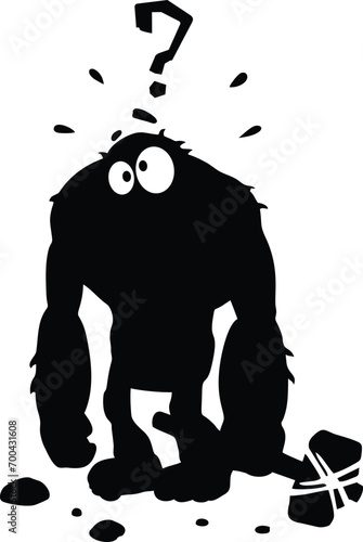Ancient man, Neanderthal. Bigfoot, black outline.