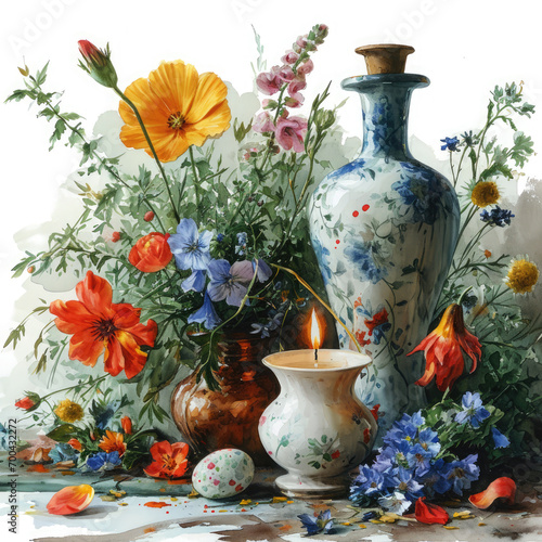 Easter Candleholder With flower Illustration, Generative Ai