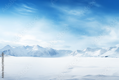 background image of blue sky, white clouds and snow in winter
