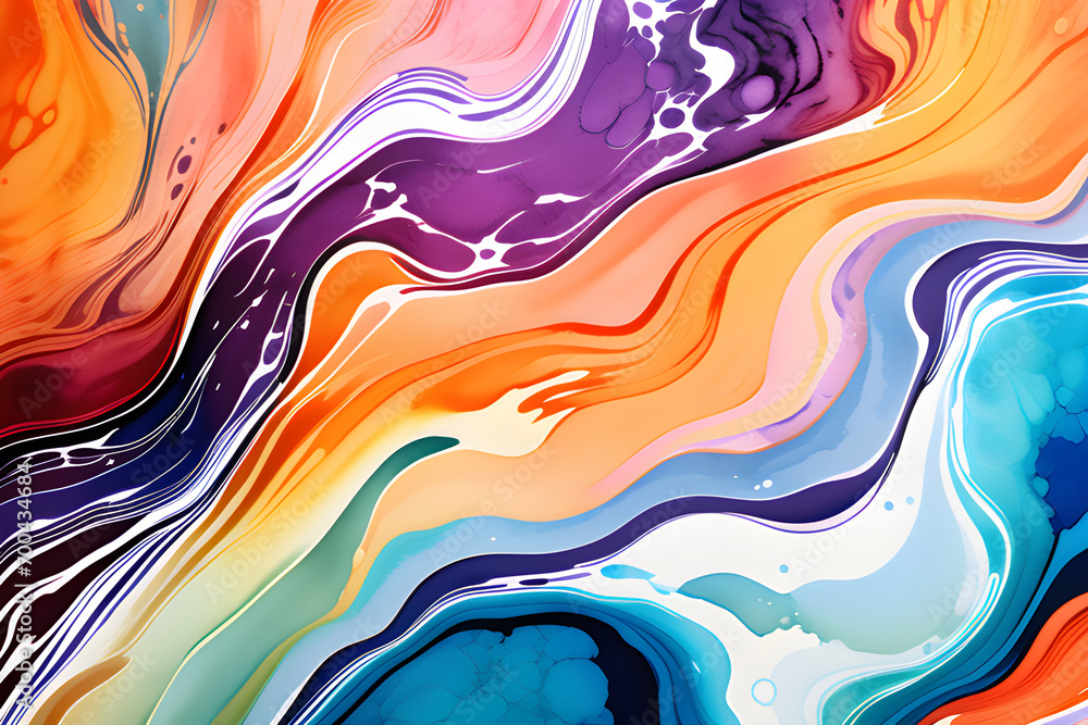 Closeup of abstract watercolor paint background texture with liquid fluid marbled paper texture banner texture. Generative AI (생성형 AI) Closeup of abstract watercolor paint background texture with liquid fluid marbled paper texture banner texture. Generative AI (생성형 AI)