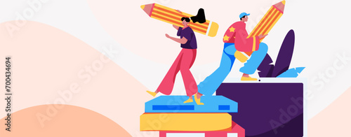 Education and learning people flat vector concept hand drawn illustration
