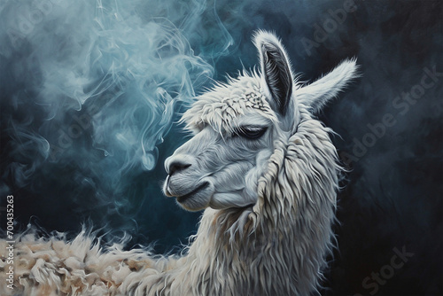illustration of a painting like a alpaca in smoke style
