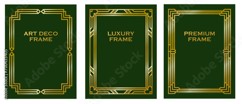 Art Deco gold frame, vintage gold frame, decorative frames, line geometric luxury frames wedding banner label card geometric background vector illustration