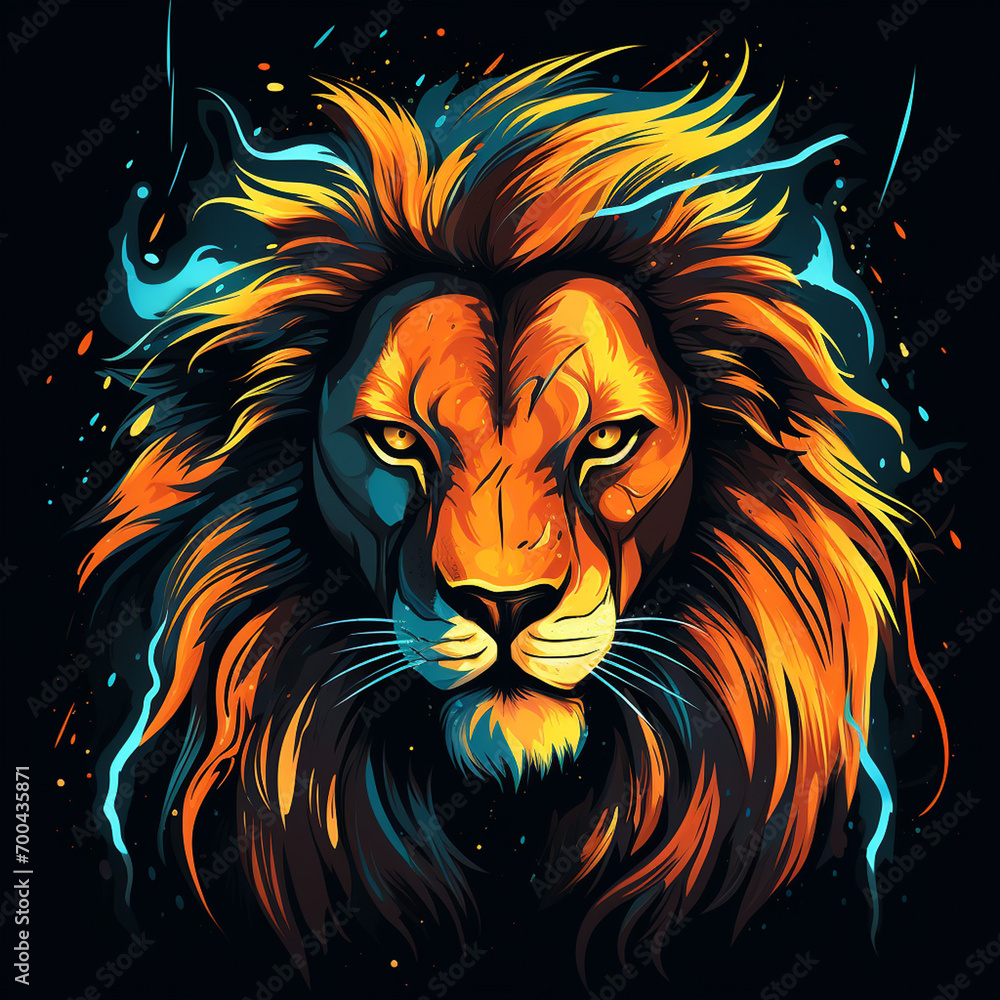 lion shooting lightning from its eyes, simple vector style, bright color, high resolution, Generation AI lion shooting lightning from its eyes, simple vector style, bright color, high resolution, Generation AI