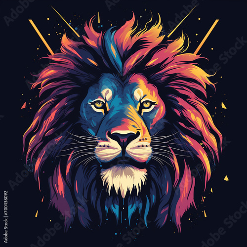 lion shooting lightning from its eyes  simple vector style  bright color  high resolution  Generation AI
