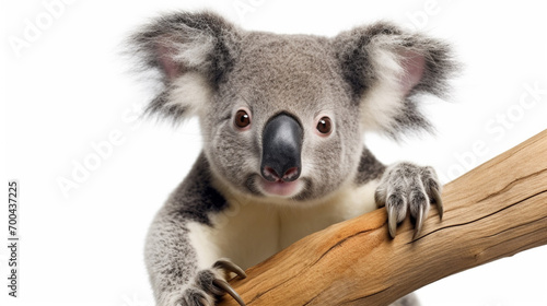 young koala, phascolarctos cinereus in front of white background. AI Generative photo