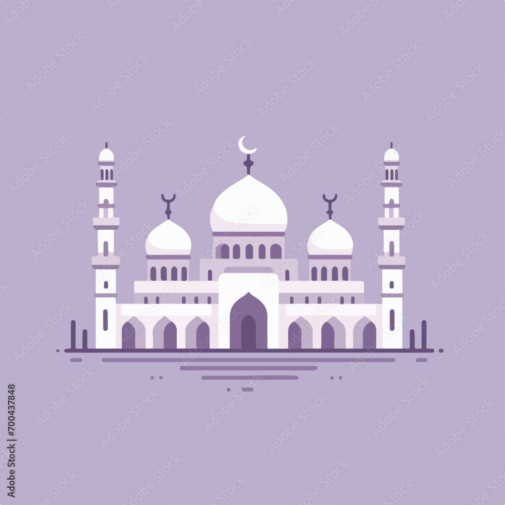 A flat design of a mosque. Suitable for Islamic event invitations, Eid greetings, and cultural diversity illustrations. Perfect for religious themed graphic designs.