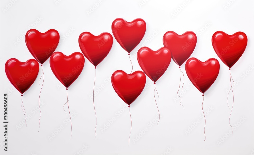 A group of red heart balloons floating in the air