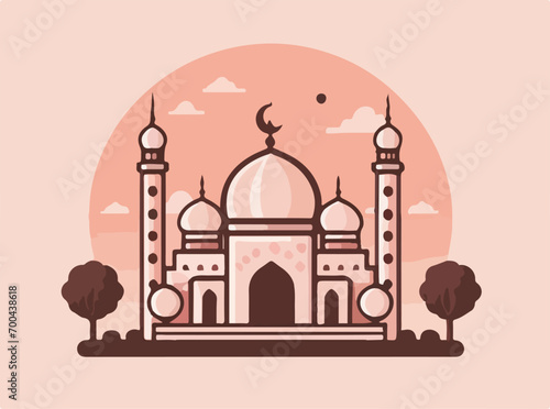 A flat design of a mosque. Suitable for Islamic event invitations, Eid greetings, and cultural diversity illustrations. Perfect for religious themed graphic designs