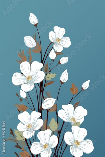A painting of white flowers on a blue background