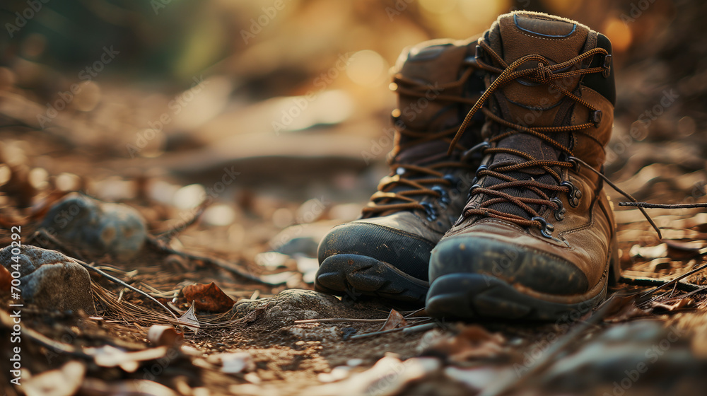 Hiking boots on the ground Hiking boots on the ground