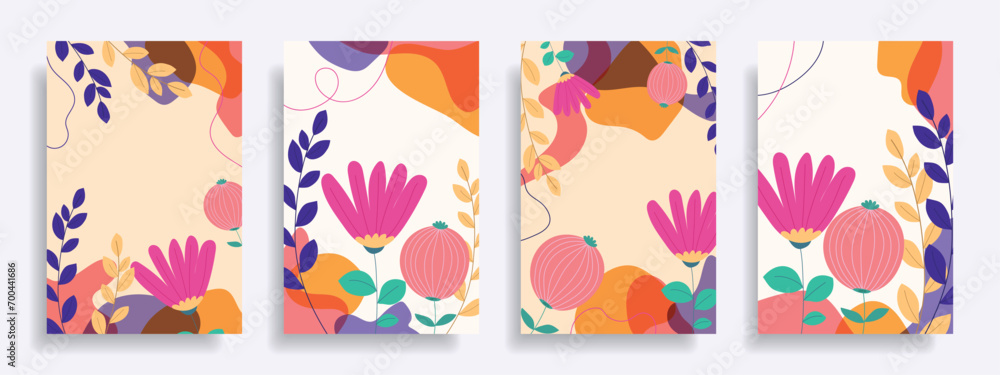 Set of abstract floral backgrounds. Covers with abstract flowers. Set of abstract floral backgrounds. Covers with abstract flowers.