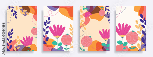Set of abstract floral backgrounds. Covers with abstract flowers.