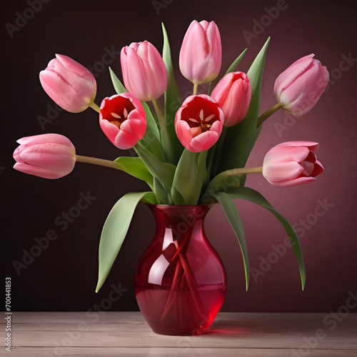 Beautiful tulips in the vase and when the sun shining bcakground photo