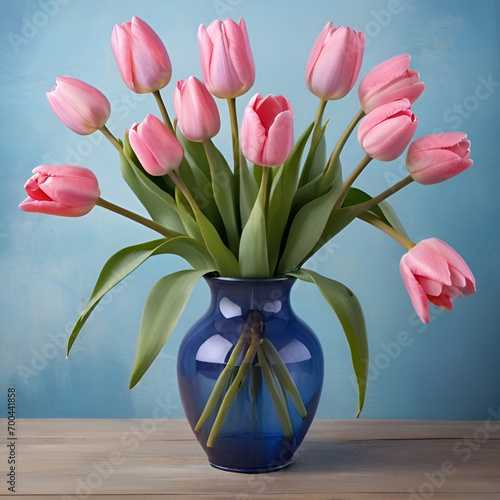 Beautiful tulips in the vase and when the sun shining bcakground photo