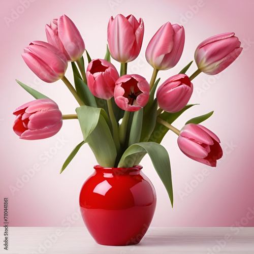 Beautiful tulips in the vase and when the sun shining bcakground photo